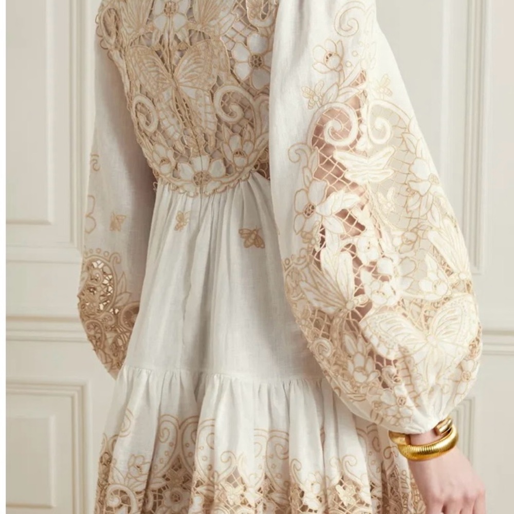 Zimmerman Jeannie Embroidered Linen mini dress in White and Gold - Picture 2 of 12